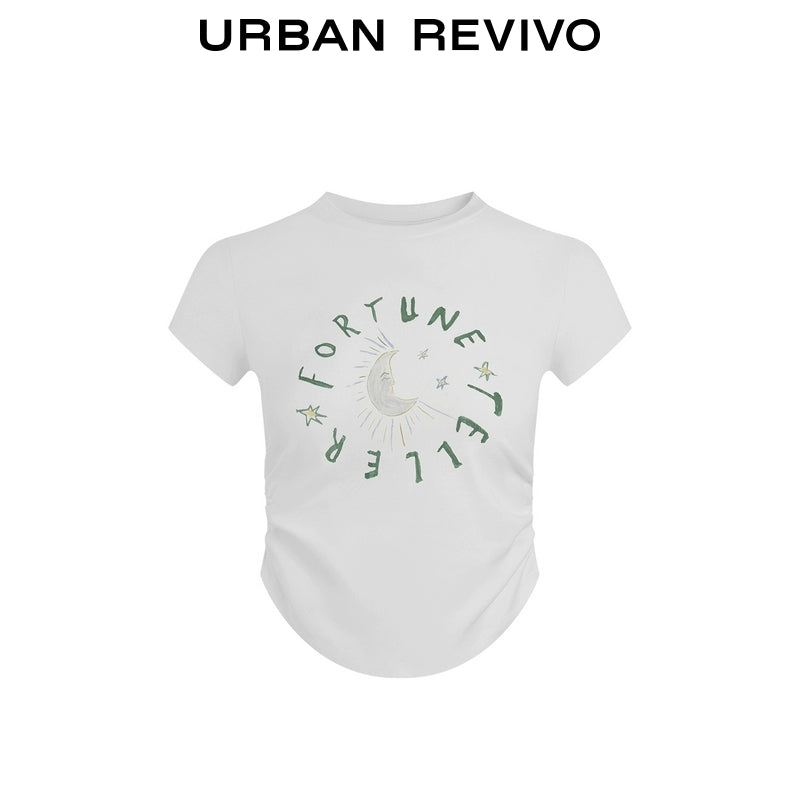 URBAN REVIVO Contrasting Print Pleated Waist Tee