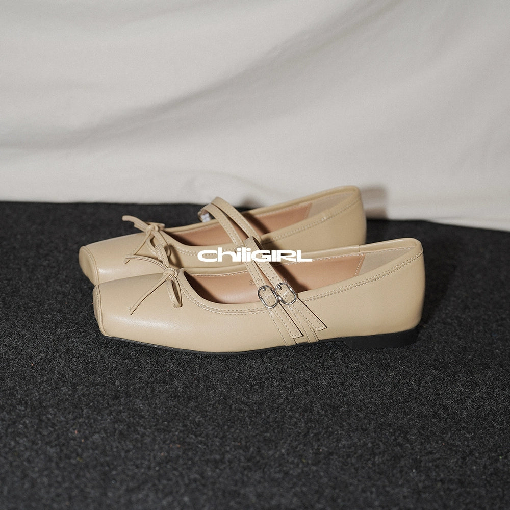 CHILIGIRL One-word Thin Strap Square Head Shallow Mouth Temperament Single Shoe
