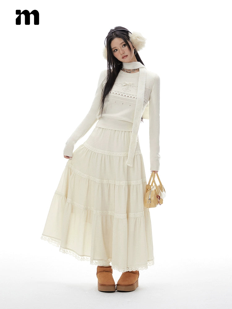 Imone  Bow Short Thin Hollow Knitted Sweater