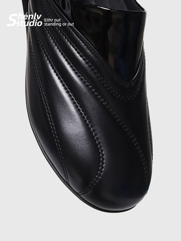 SHENLV STUDIO Round Head Loafer Thin Sole One-pedal Small Leather Shoes