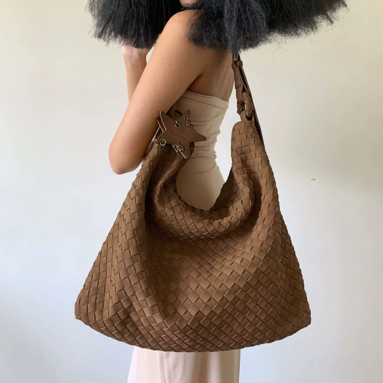 ECODAY Suede Woven Bag Large Capacity Tote Bag