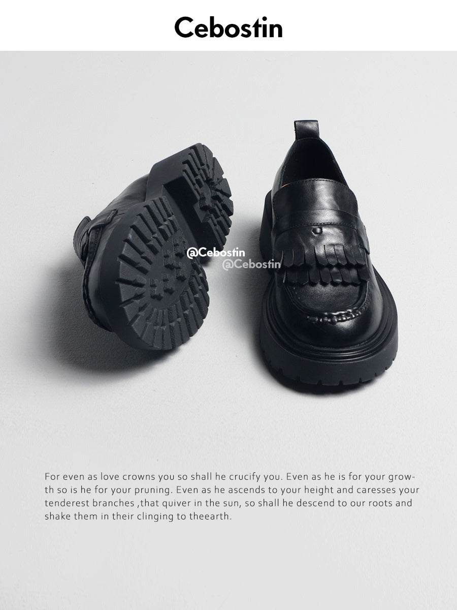 Cebostin Heightened Version Thick-soled One-pedal Small Leather Shoes