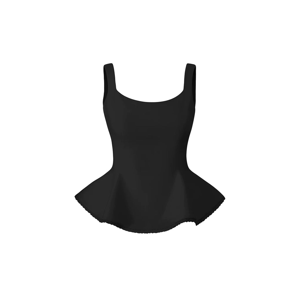 Avenement Ruffled Square Collar Sleeveless Slim Slimming Tank Top