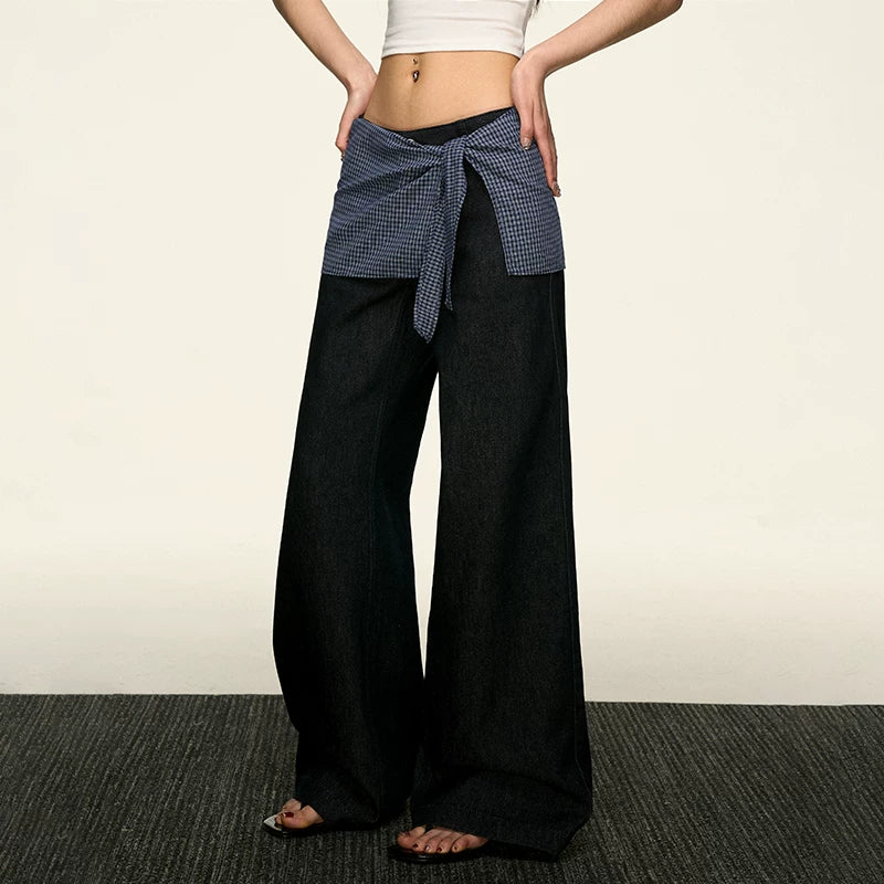 Aaisup Stacks Fake Two-piece Straight Jeans
