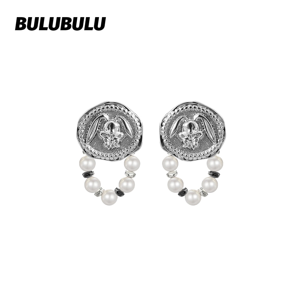BULUBULU Retro Coin Rabbit Stud Earrings