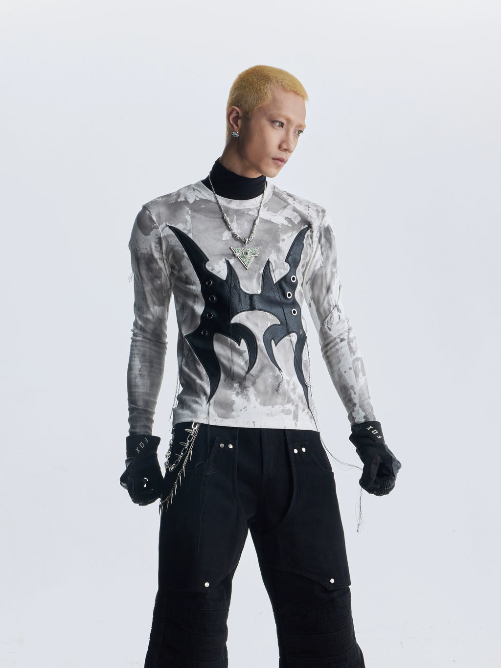 NOMANIAI Leather Tie-dye Fringed Slim Long Sleeves