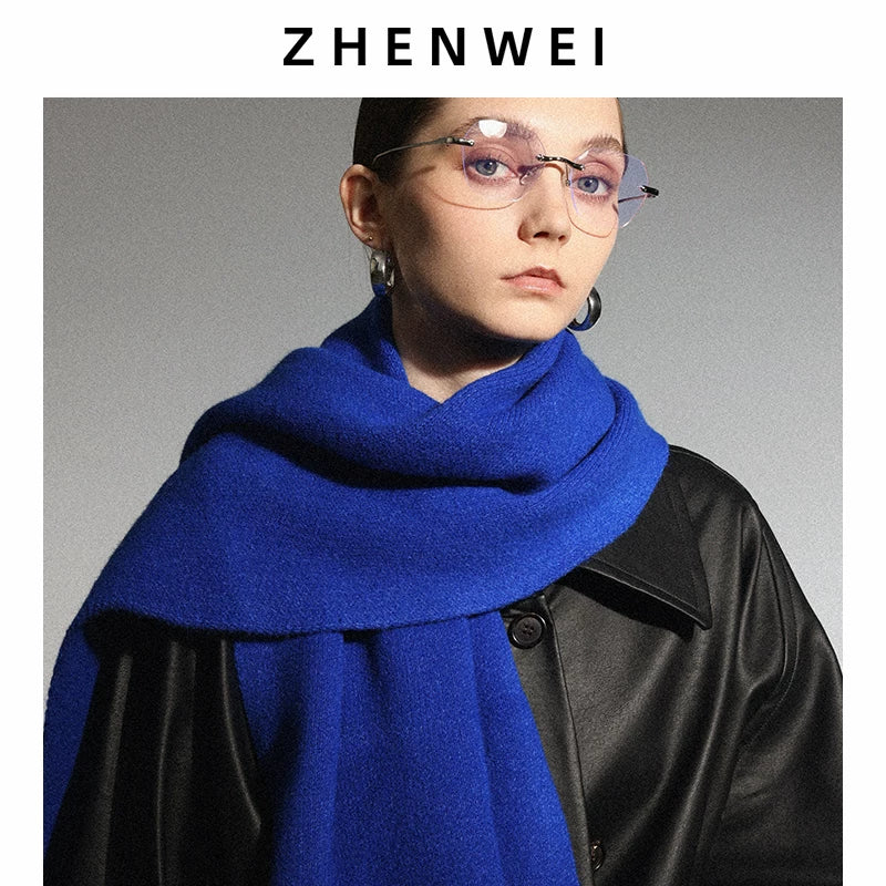 ZHENWEI 100% Wool Enlarged and Widened Knitted Long Scarf
