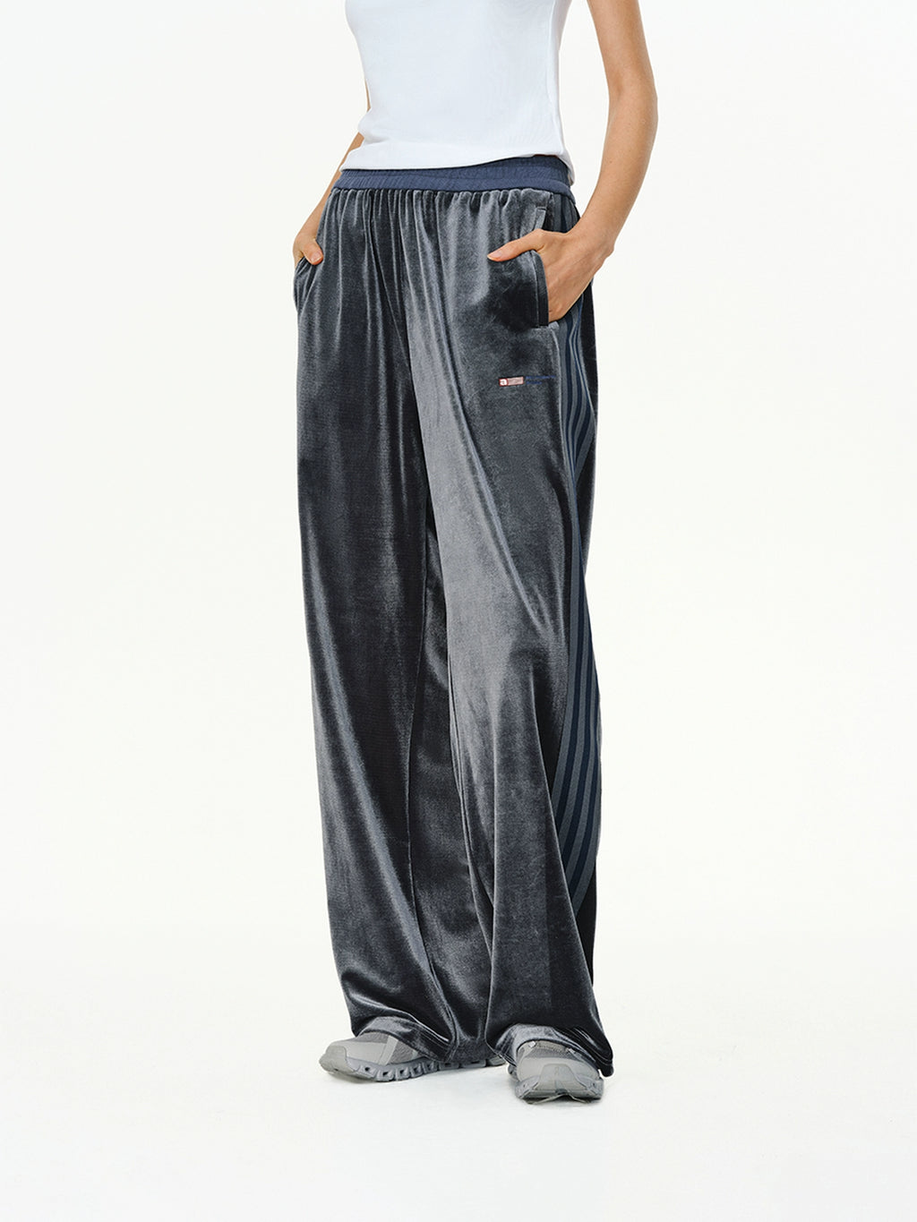 ATRY Contrast Velvet Straight Wide Leg Pants