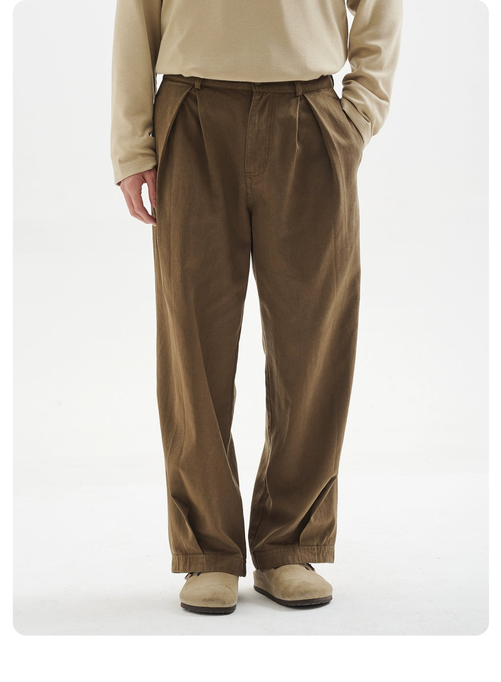 BUTTBILL Japanese Lyocell cotton washed double pleated commuter straight Pants