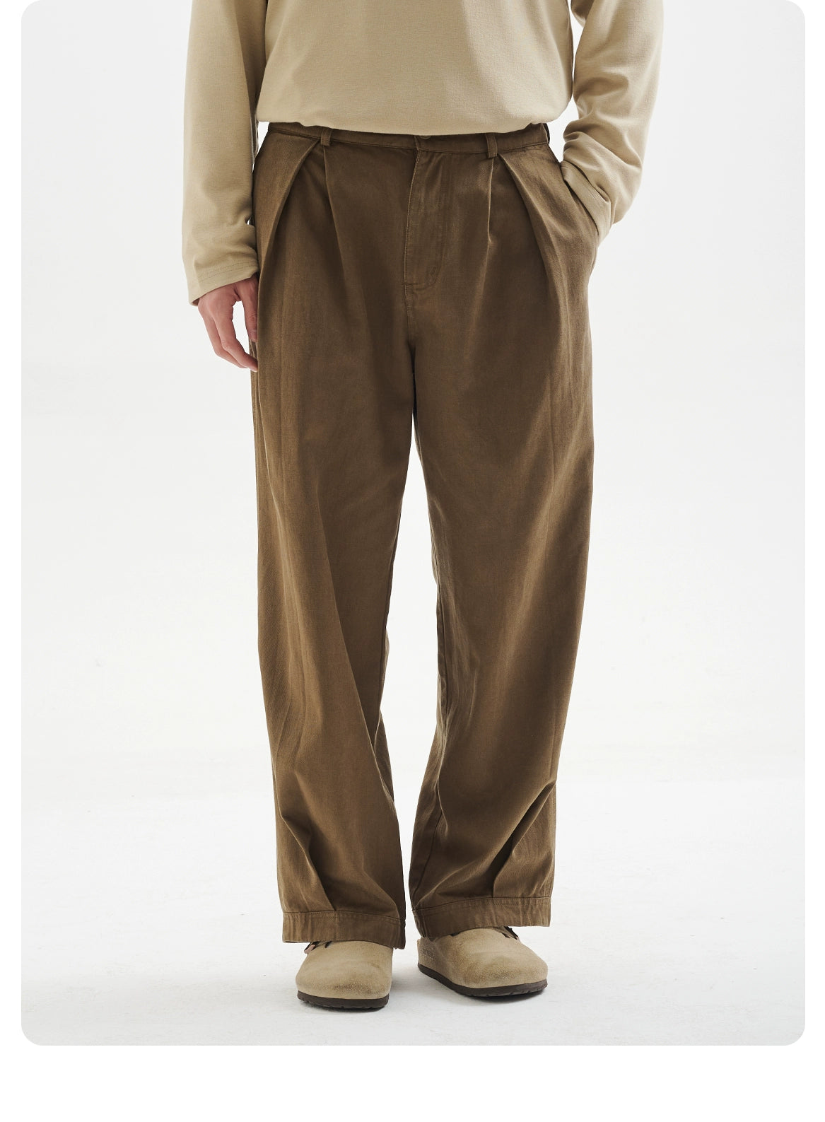 BUTTBILL Japanese Lyocell cotton washed double pleated commuter straight Pants