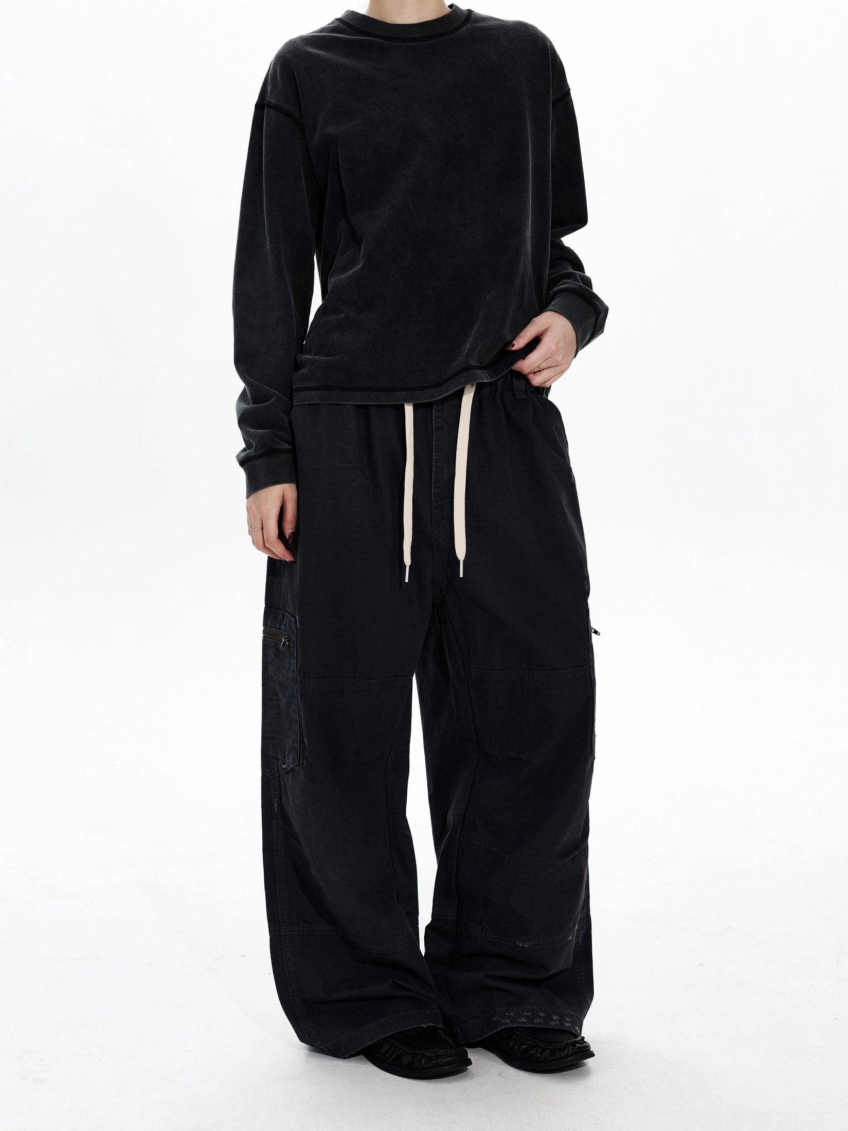A+WF Retro Made Old Dirty Stained Pleated Overalls