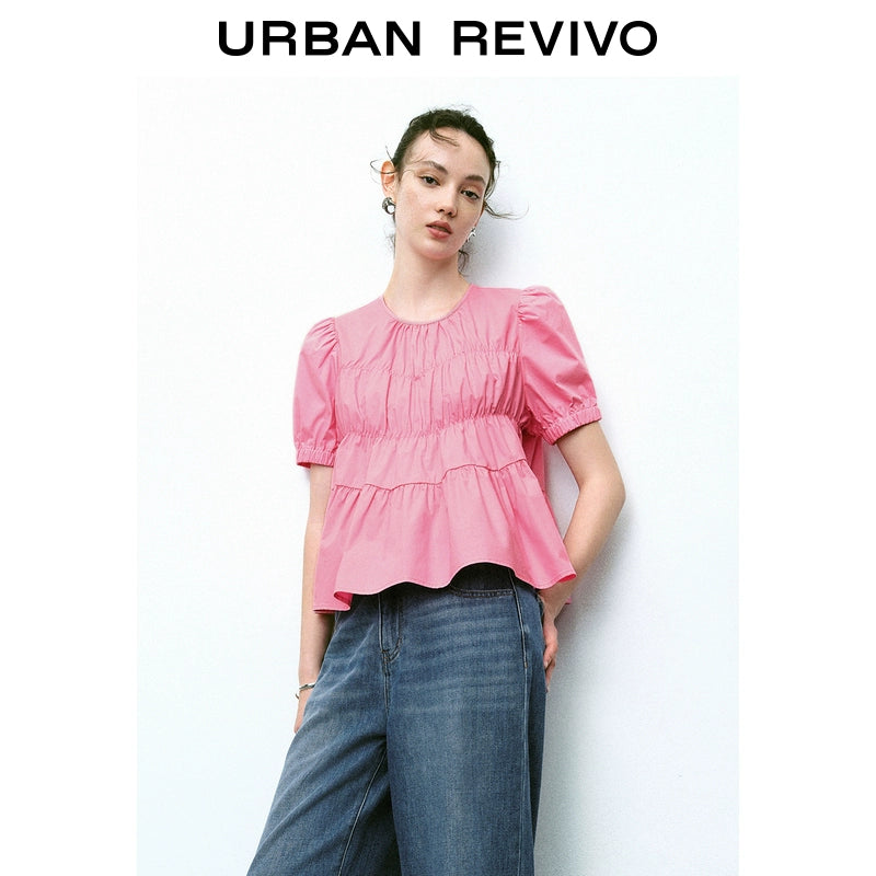 URBAN REVIVO Dopamine Doll Shirt Short-sleeved Blouse Shirt