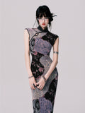 LULUSWINGS Stitching Contrasting Color Elastic Cheongsam Dress