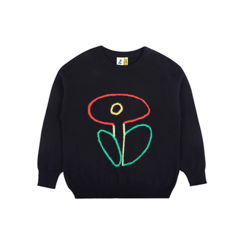 MoodLikeMe Line Flower Crew Neck Pullover