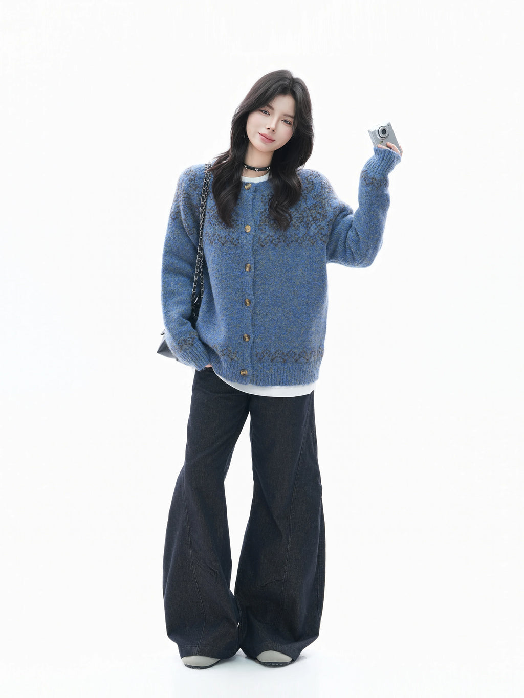 Zuocisankon Retro Tie-dye Jacquard Knitted Cardigan Sweater