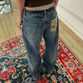 MMBBT Ripped Splicing Embroidered Straight Jeans