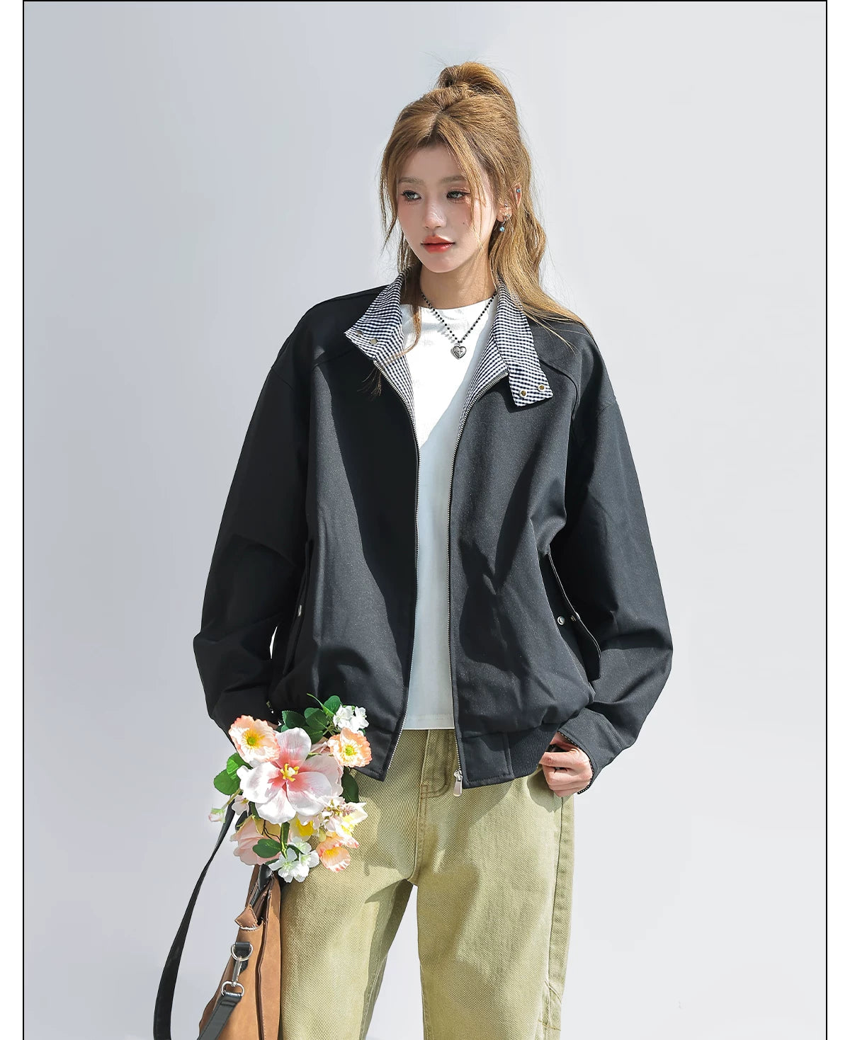 CHANT2nd Contrasting Color Plaid Splicing Loose Coat
