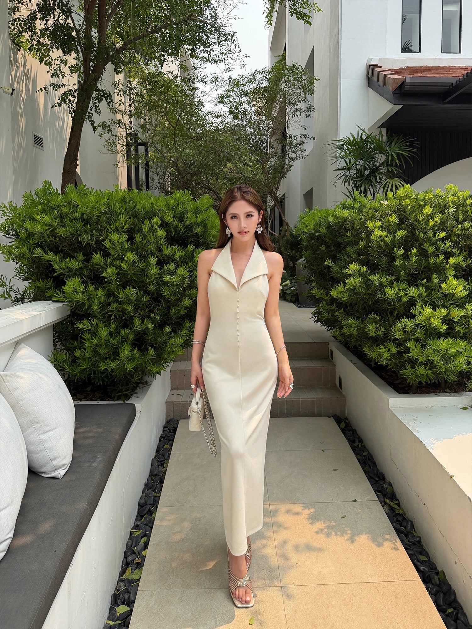 NEVA HU Halter Collar Backless Dress