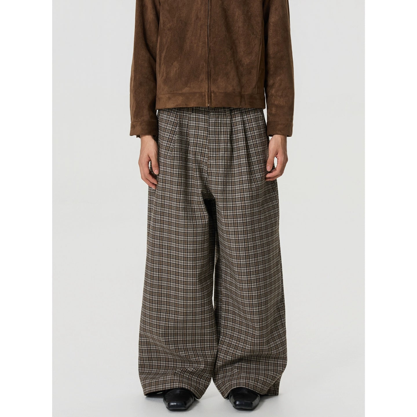BTSG Slack Checkered Three-dimensional Wide Leg Pants
