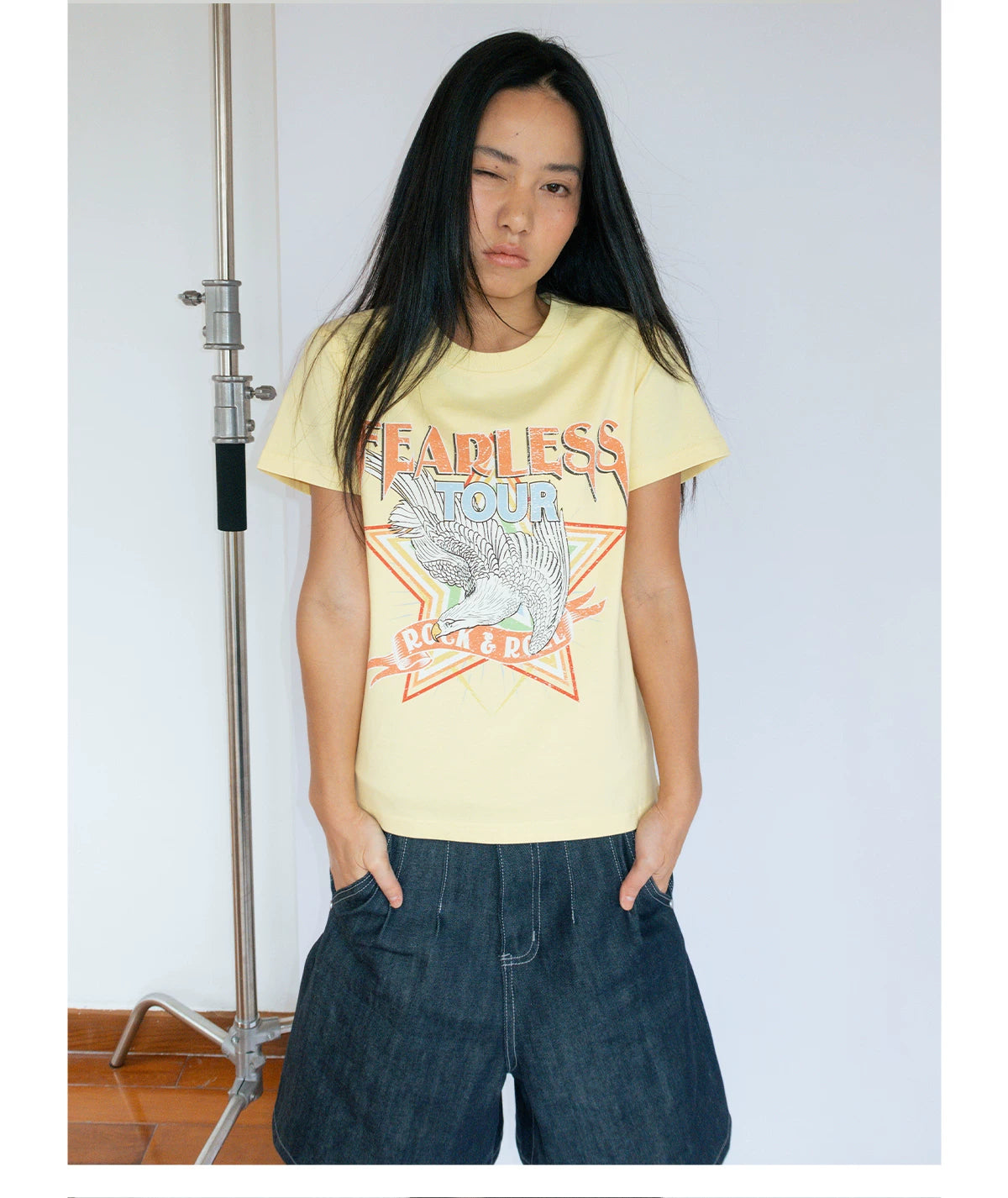 FUNKYFUN Do Old Rock Print Front Shoulder Tee