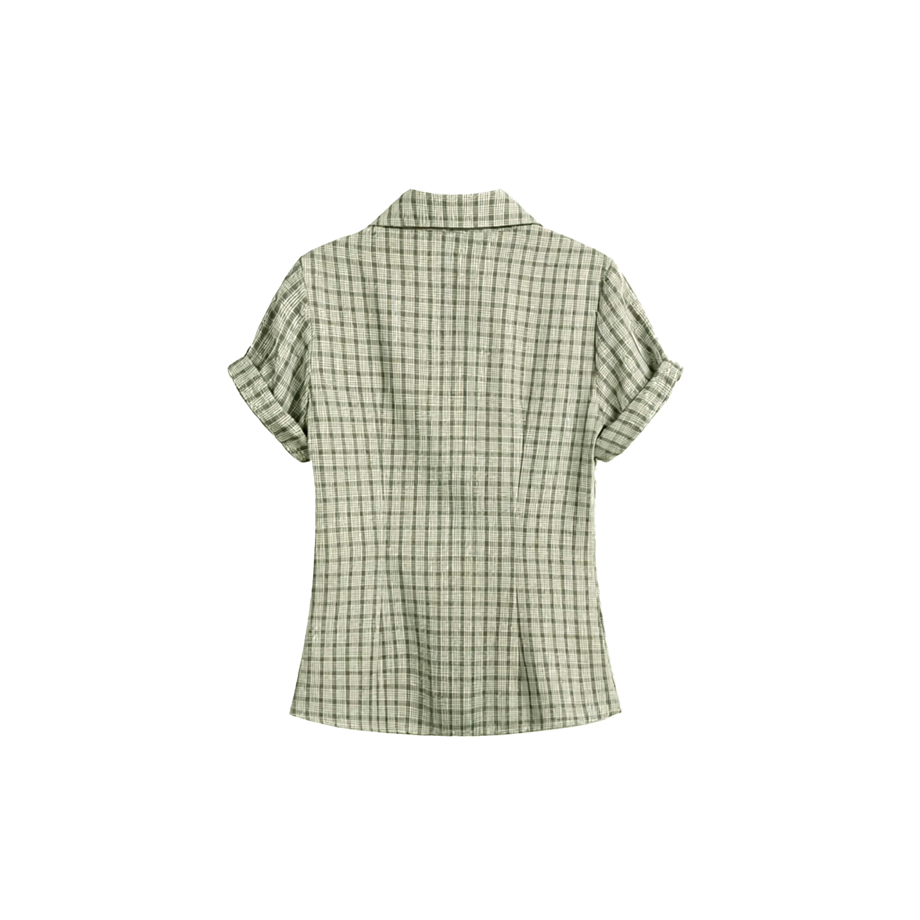 JIKOO Contrasting Checked Waist Shirt
