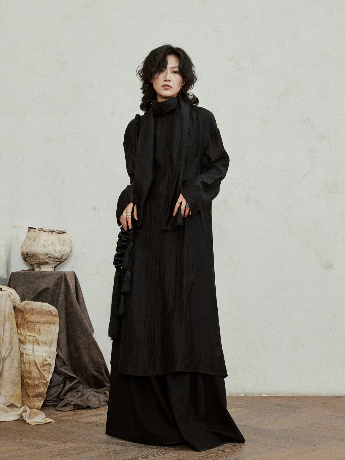 SUNYVONNE Turtleneck Light Long Dress