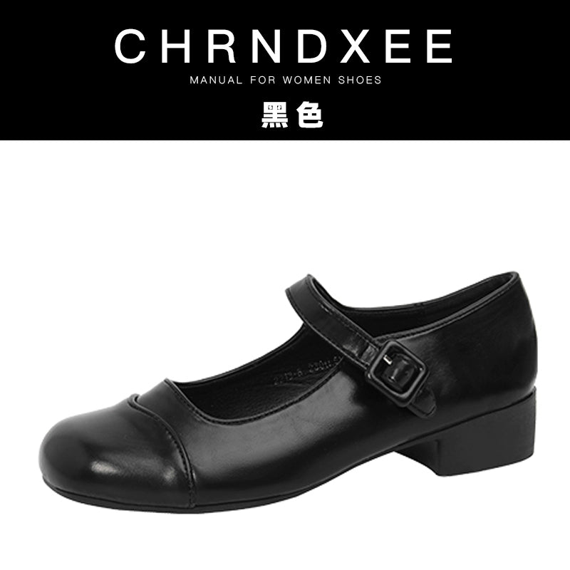 CHRNDXEE Retro Light Mouth Thick Heel Shoes