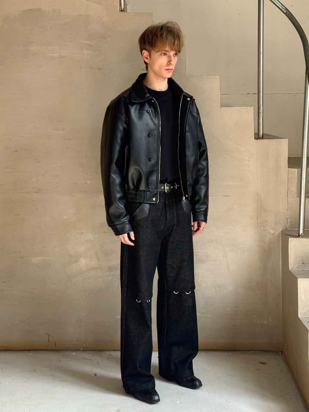 Esaias Vintage Leather Breasted Lapel Cropped Coat