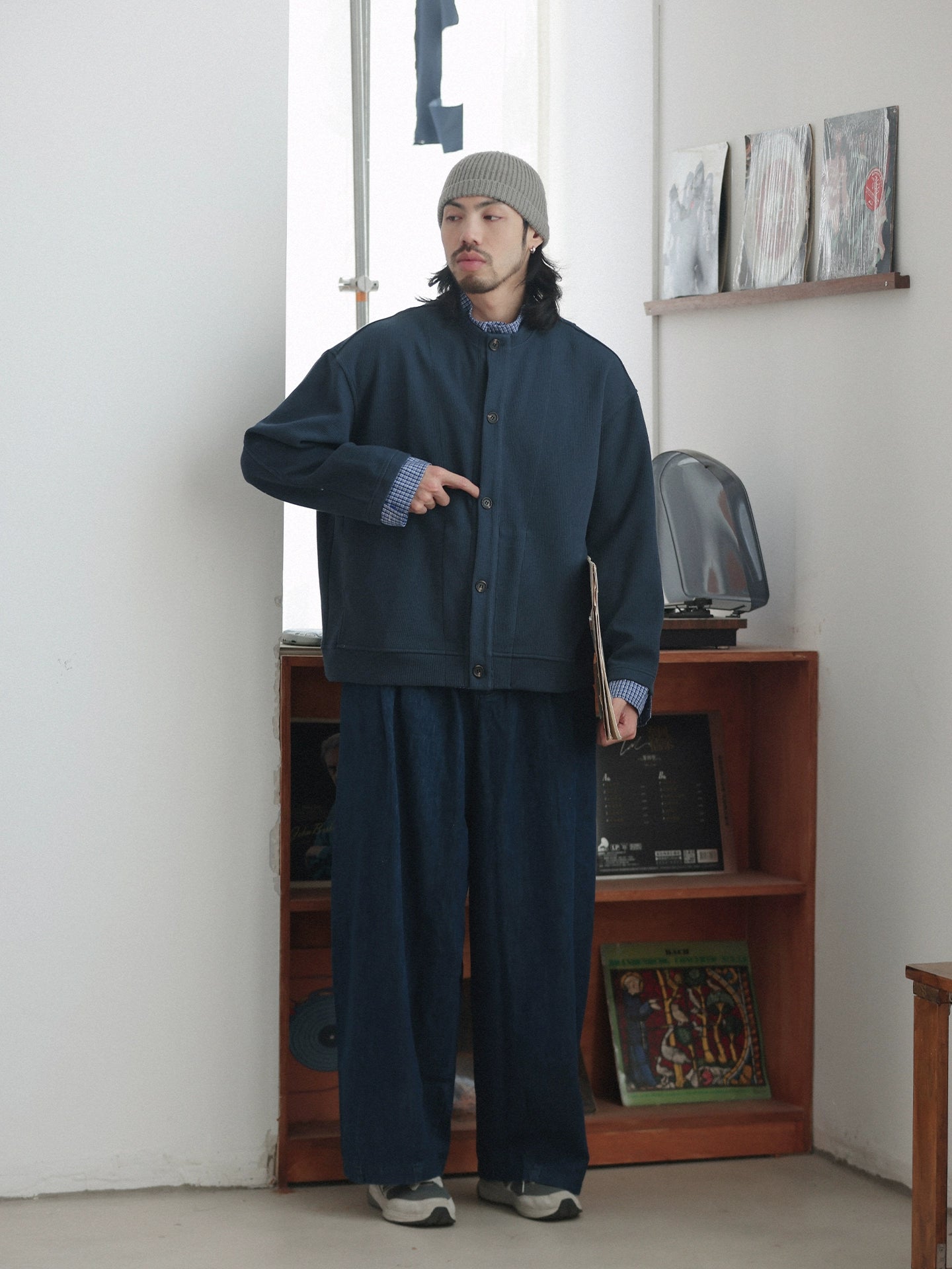 NOEARS Vintage Fake Two-piece Shirt Collar Knitted Cardigan