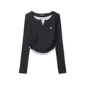 Nariele Fake Two V-neck Pleats Waist Slim Long Sleeves