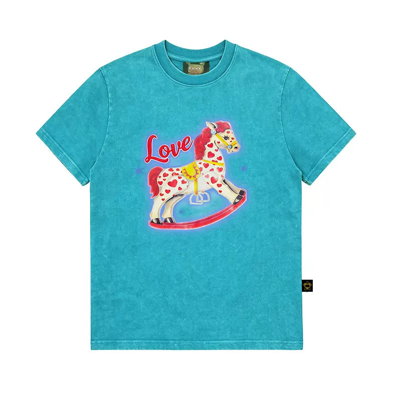 MMBBT Cartoon Trojan Horse Print Crew Neck Short Tee