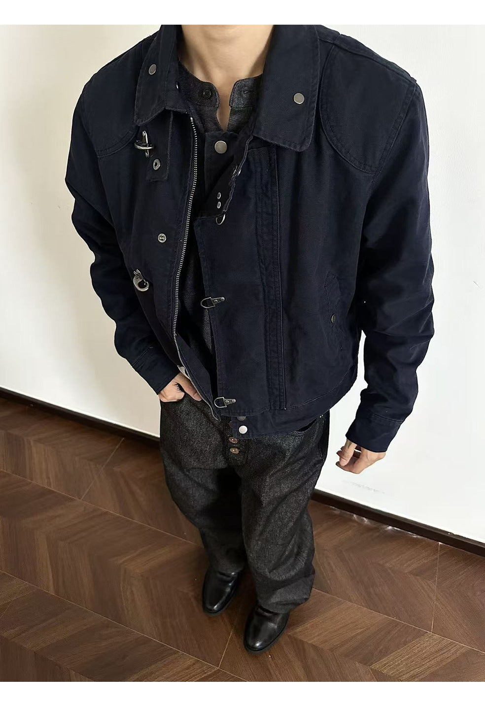 EME Splicing Aircraft Buckle Retro Short Jacket