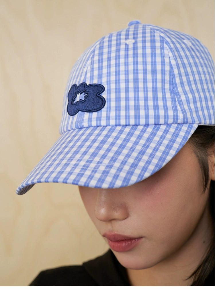 MoodLikeMe Checked Flower Three-dimensional Embroidered Baseball Cap