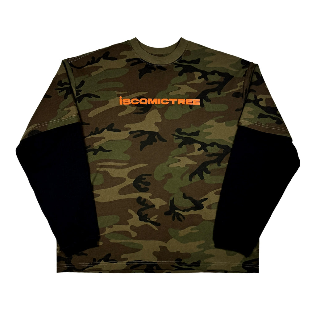 ComicTree Camouflage Stitching Fake Two-piece Letter Long Sleeve