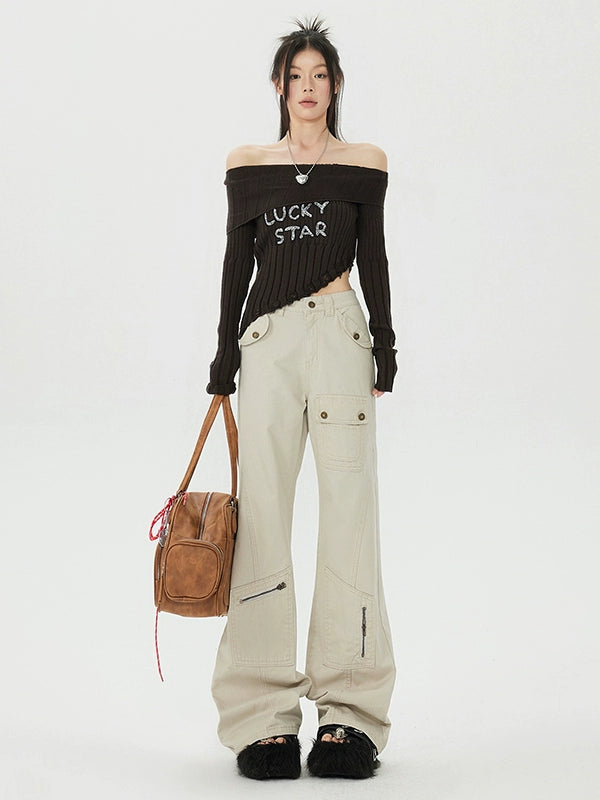 KPSR Micro Straight High Waist Mopping Tooling Jeans