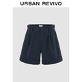 URBAN REVIVO Casual Minimalist Back Elastic Waist Hemmed Shorts