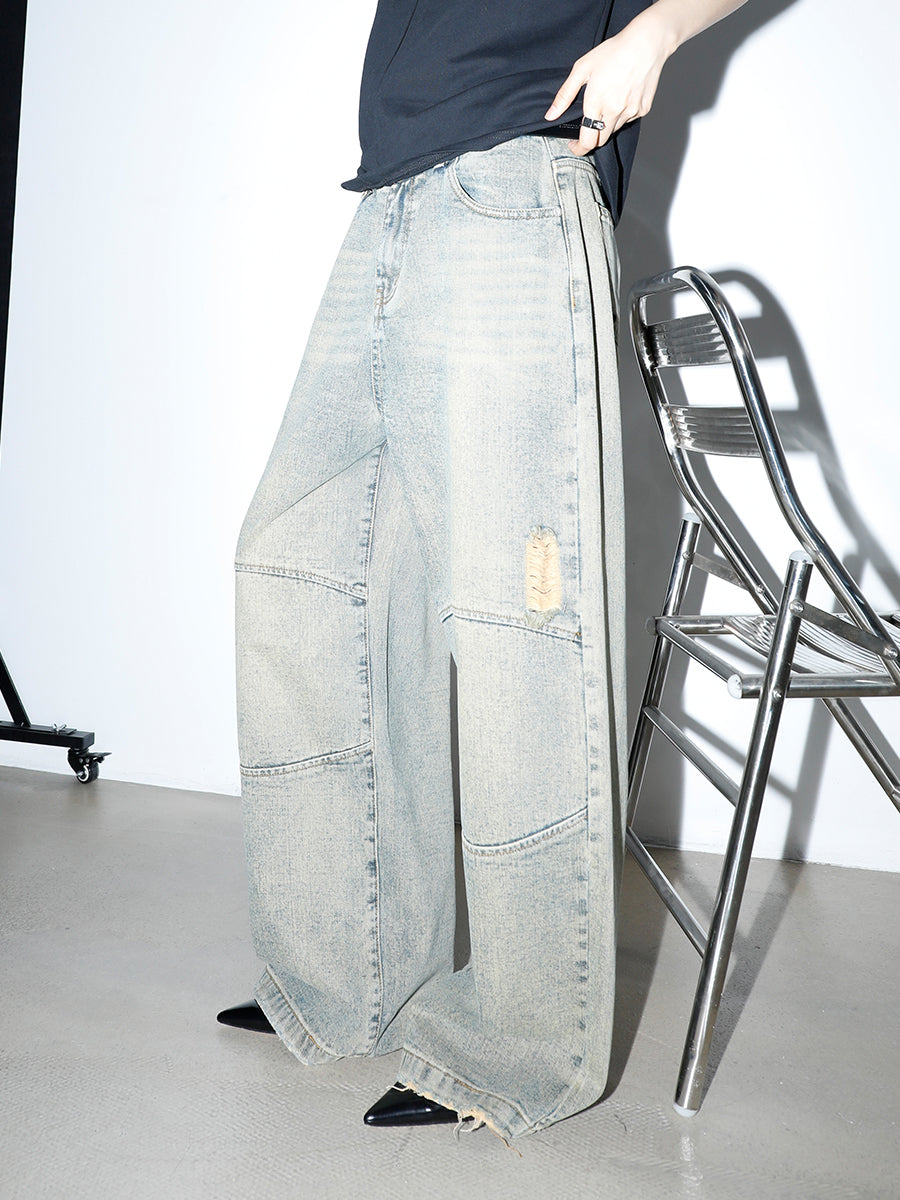 FUNKYFUN Ripped Edged Straight Jeans