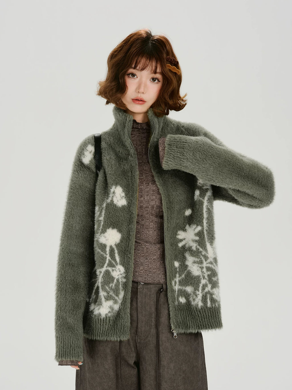 Girlyhalo Vintage Turtleneck Knitted Sweater Jacket