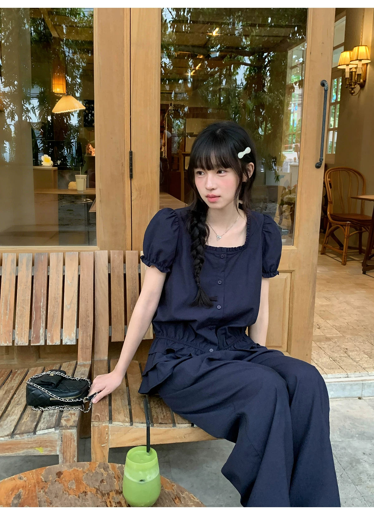 KANO Bubble Sleeve Waist Top Casual Pants Set