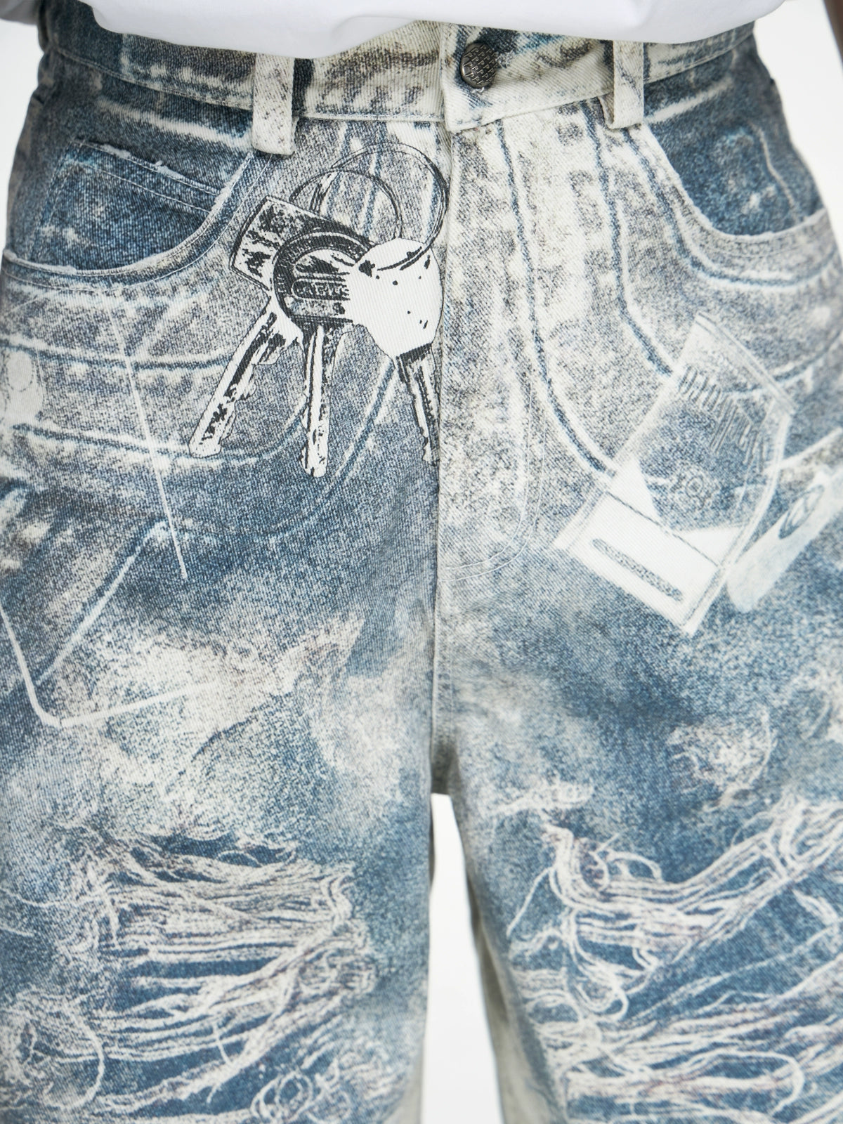 PEOPLESTYLE Vintage 3D Printed Jeans