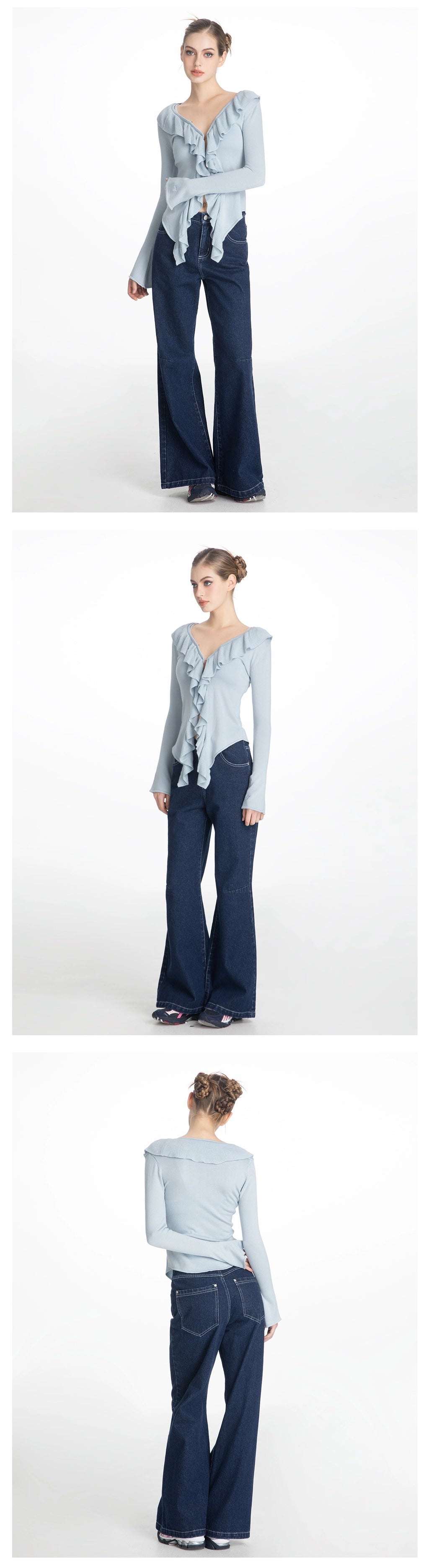 ABMY Ruffle Edge Long-sleeved Knitted Cardigan