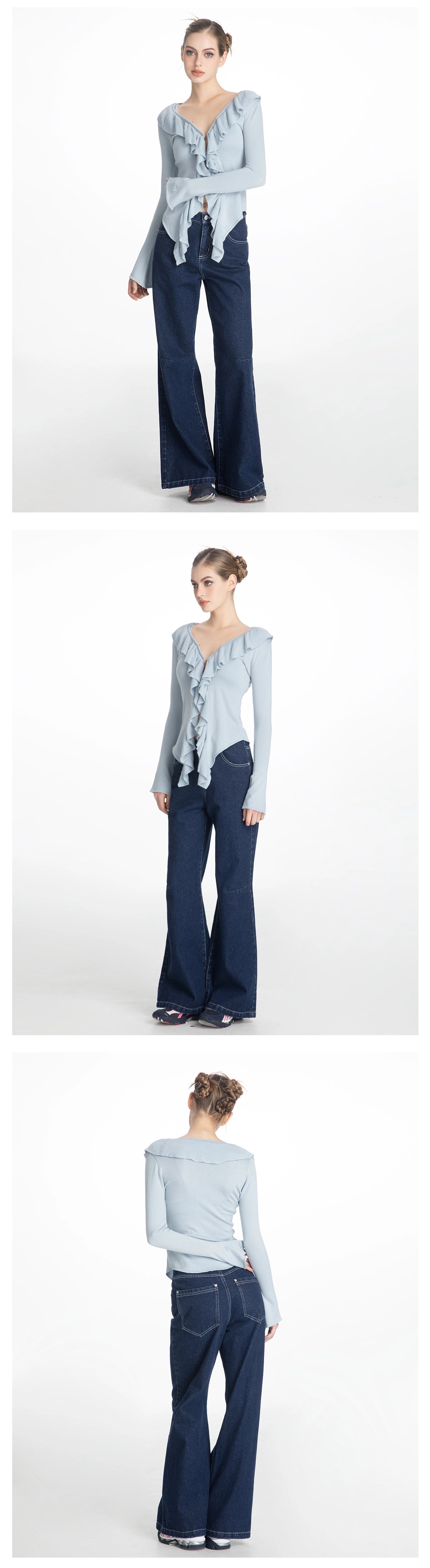 ABMY Ruffle Edge Long-sleeved Knitted Cardigan