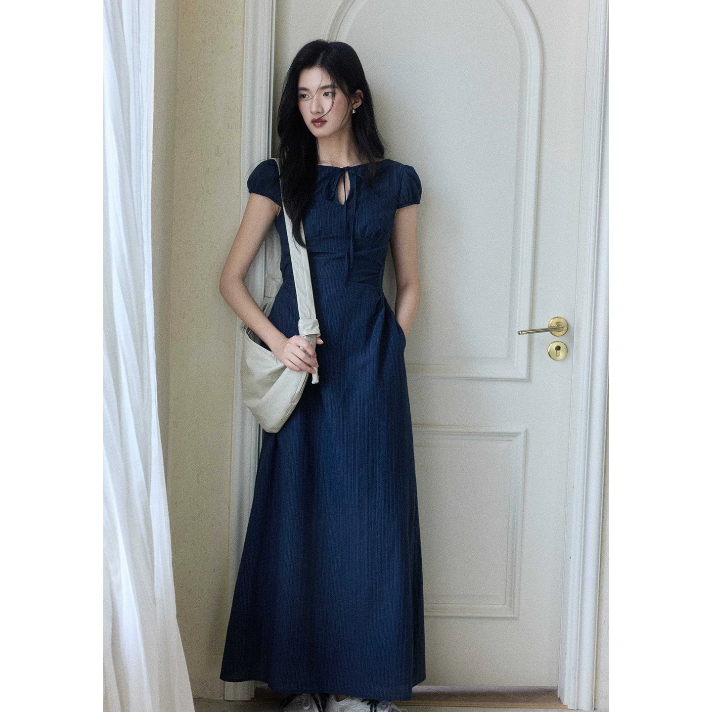 TYANG Temperament Waist Thin Striped Dress