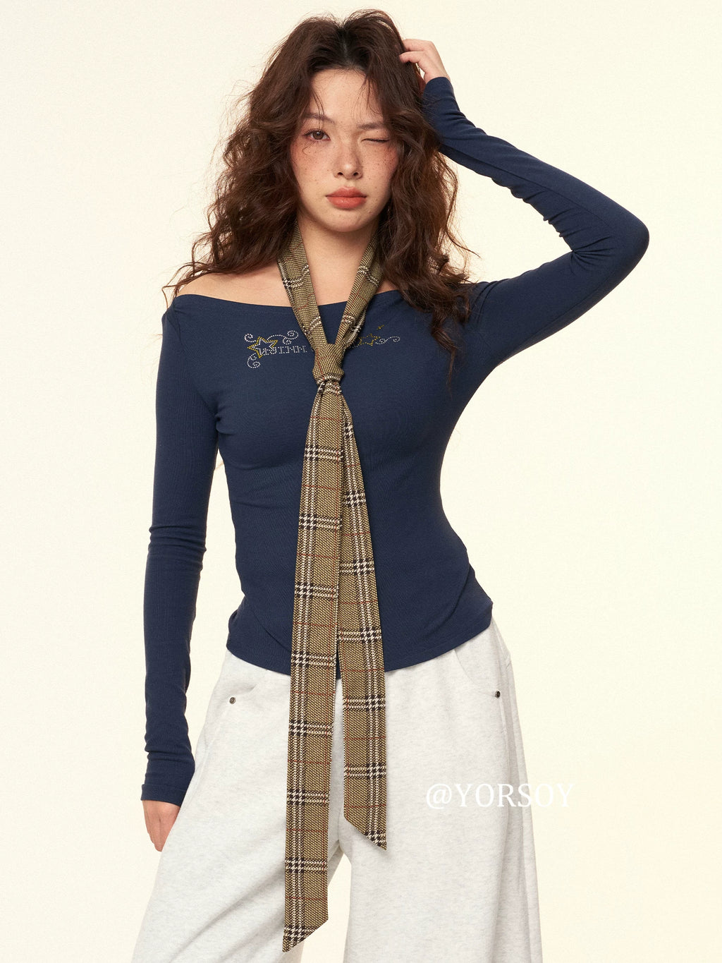 YORSOY Plaid Personalized Thin and Narrow Silk Scarf