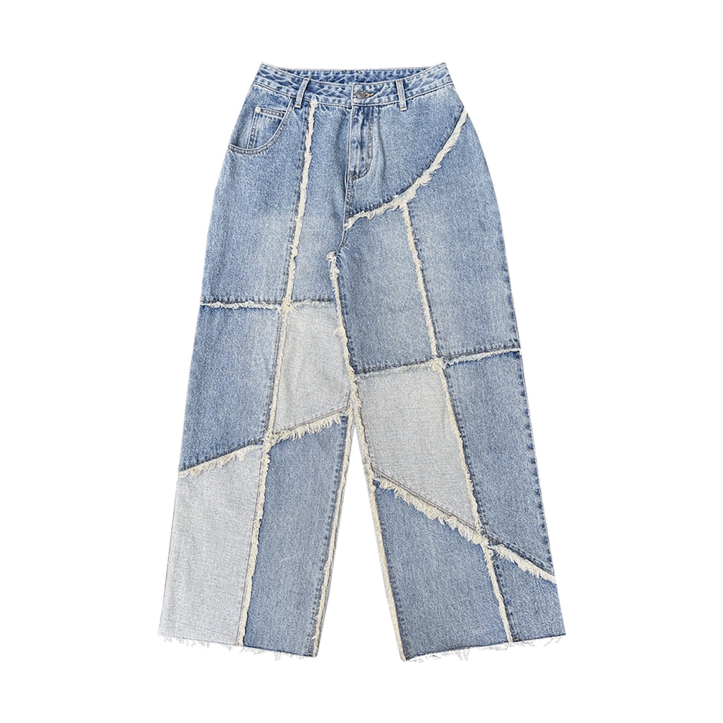 CHAI Splicing Rough Edge Frayed Loose Foot Embroidered Loose Jeans