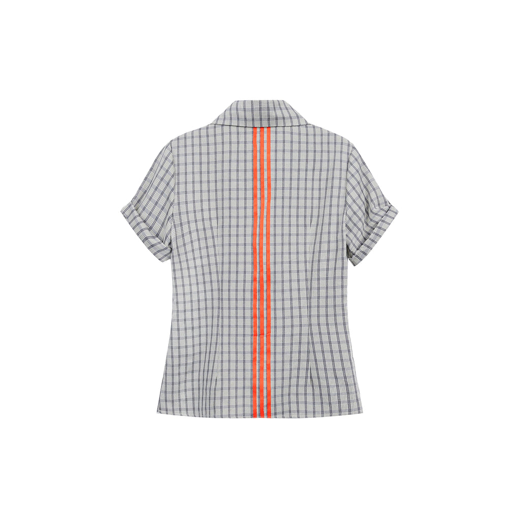JIKOO Contrasting Checked Waist Shirt