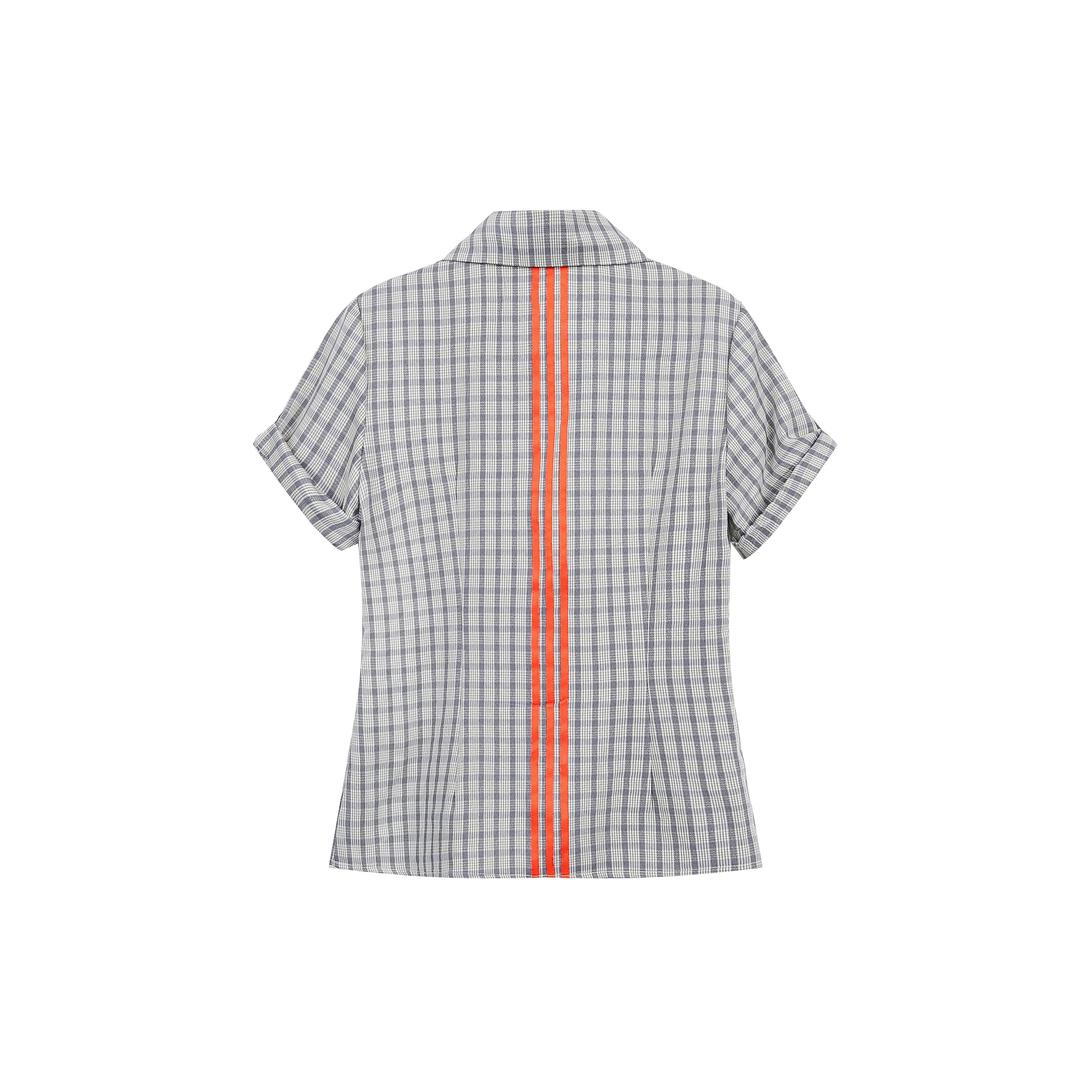 JIKOO Contrasting Checked Waist Shirt