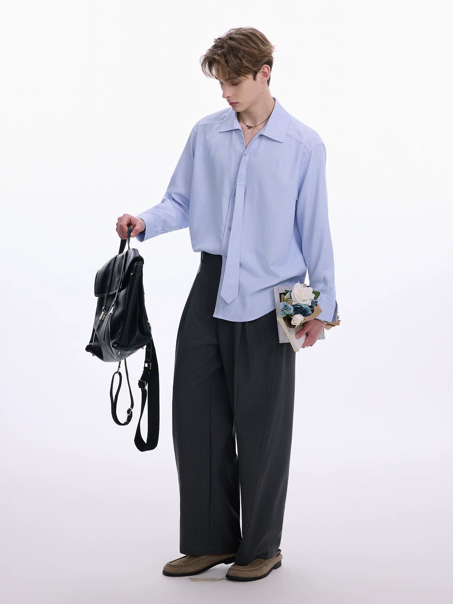 CHOR Casual Tie-up Striped Tie Shirt