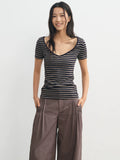 LINY LIBERTY Vintage Contrasting Stripes Loose Waist Tee