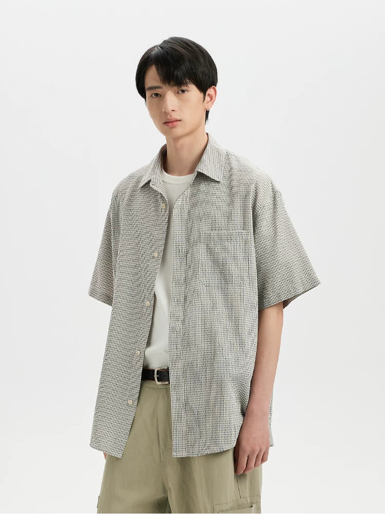 BUTTBILL Plaid Pocket Short-sleeved Shirt